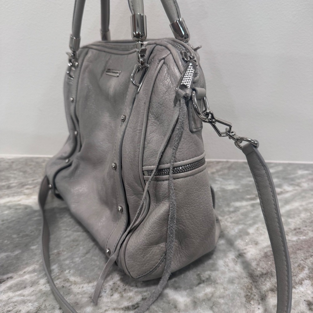 Rebecca Minkoff Regan Satchel Grey Pebbled Leather Silver Hardware Crossbody Bag - Picture 5 of 16